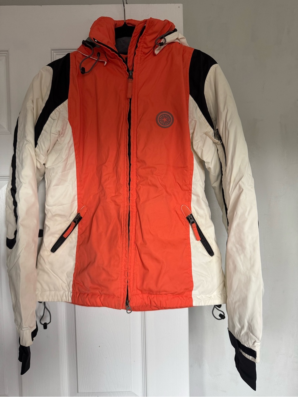 Women's Orange and White Insulated Ski Jacket with Hood